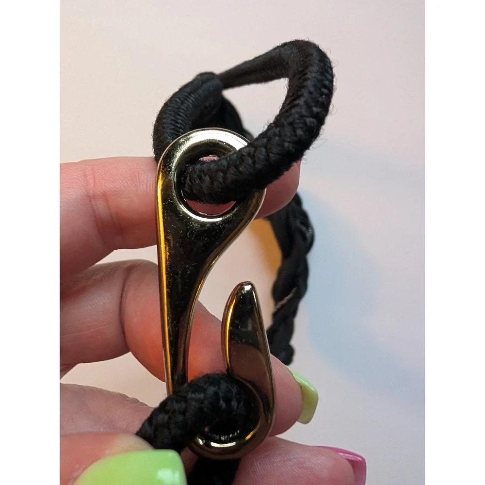 Vintage Leather Shop Black Braided Cord Nautical Knot Elastic Belt Gold Hook S